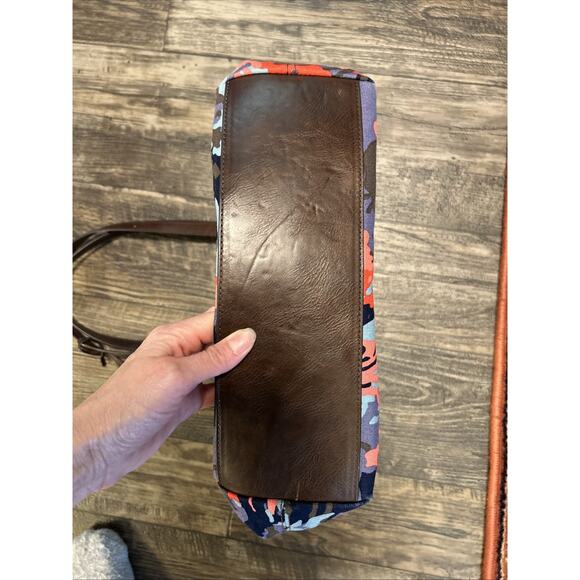 Fossil Tote Bag, Brown Leather Floral Multicolor Bag, Canvas Colorful - Picture 6 of 9